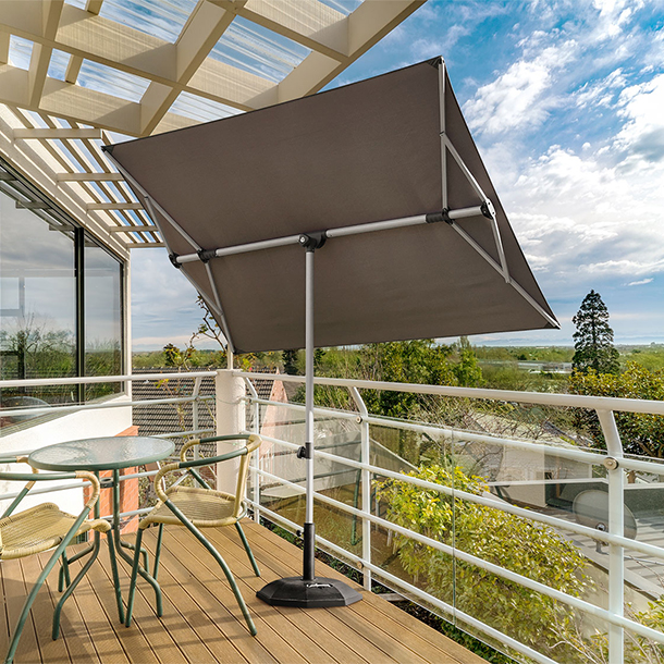 Parasol de balcon, 210x150 cm, avec support , gris