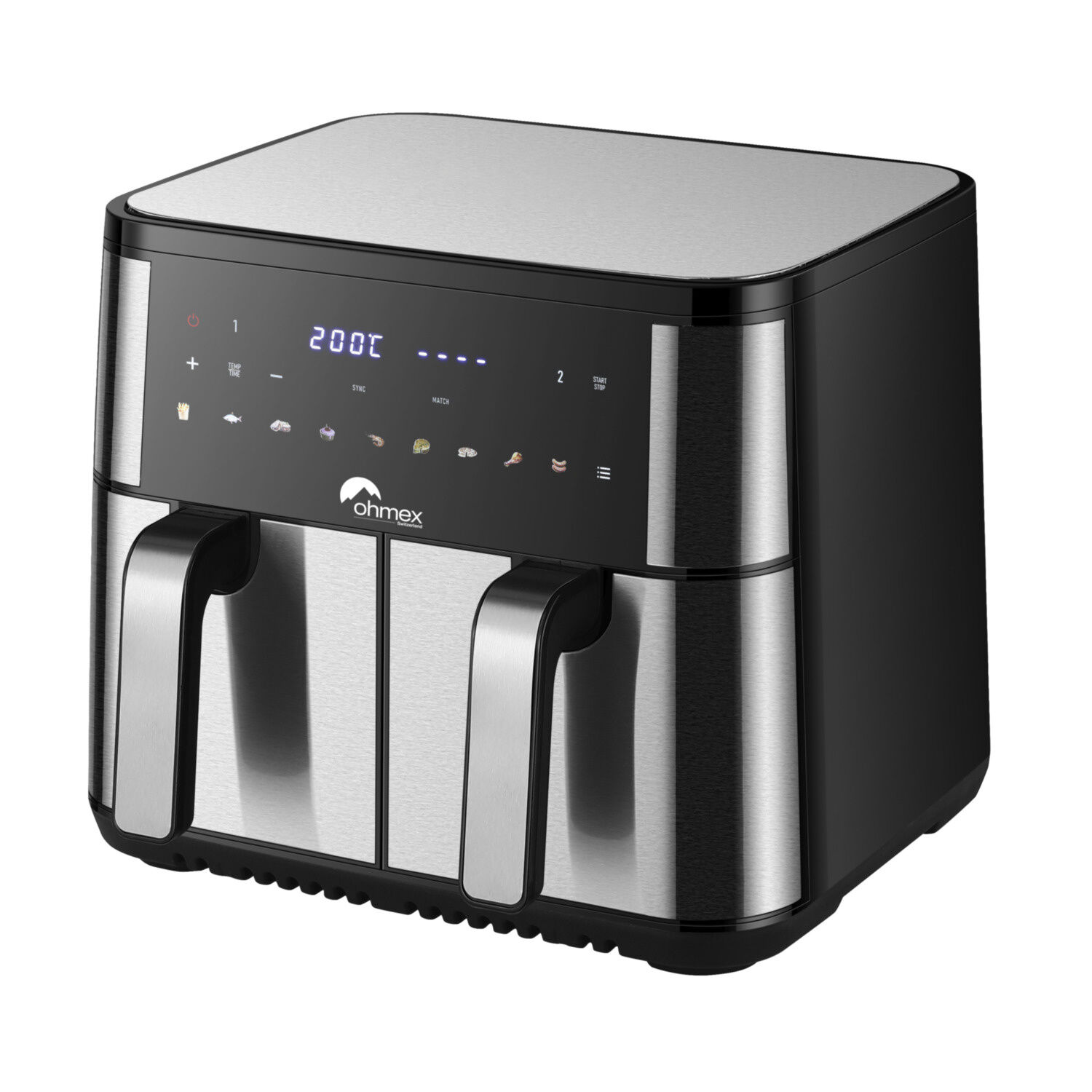Ohmex Doppel Heissluft-Fritteuse, 10 Liter, 2 Körbe à 5 Liter
